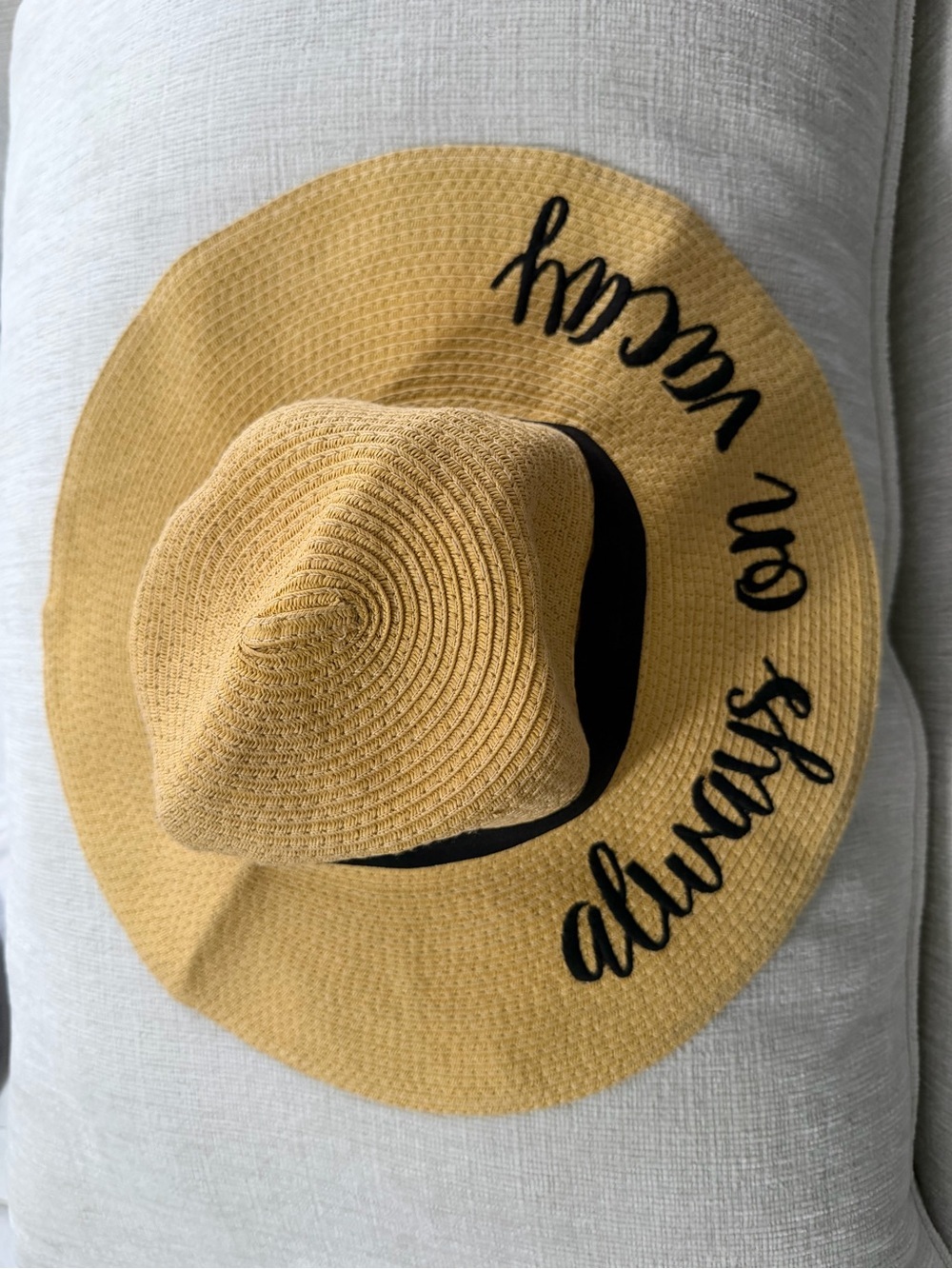 Embroidered Straw Sun Hat - "Always on Vacay"